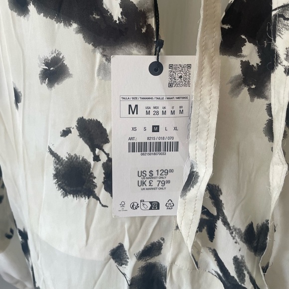 new zara Black and White Floral Maxi Dress printed art one sleeve - Picture 10 of 15
